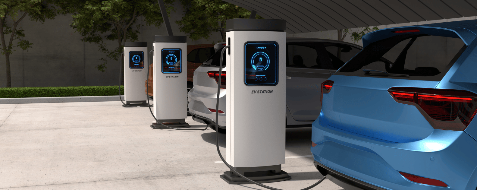 voiture électrique qui recharge à une borne électrique